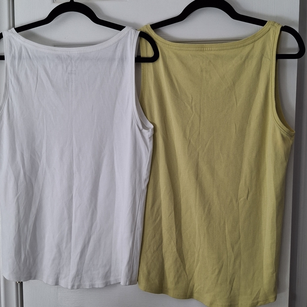 2 J.Jill Perfect Pima 100% Cotton Tank Tops White & Pale Green Summer Womens L - Picture 6 of 10
